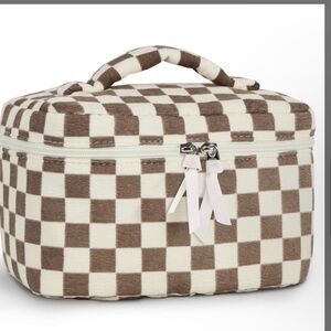 Cute Travel Toiletry Bag With Handle Light Checkerboard nwt